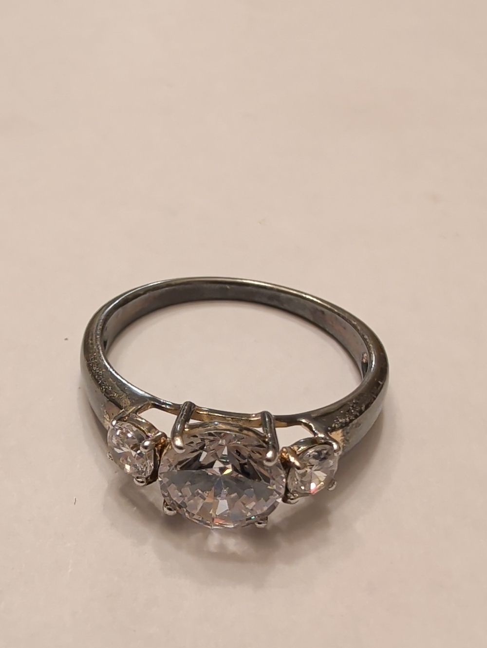 Sterling-Style Three-Stone Clear Crystal Ring